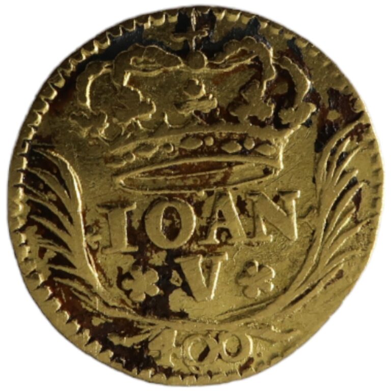Read more about the article 1746 PORTUGAL 400 REIS 480 REIS PINTO GOLD COIN KING IOANNES/ JOHN V Z1721