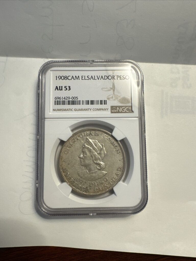 Read more about the article 1908 El Salvador Peso AU 53 NGC