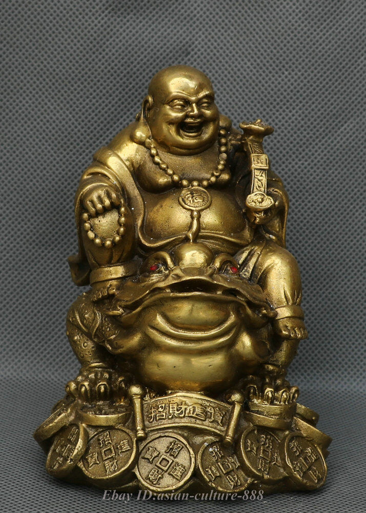 Read more about the article Tibet Buddhism Bronze Happy Maitreya Buddha Golden Toad Moeny Wealth Coin Statue