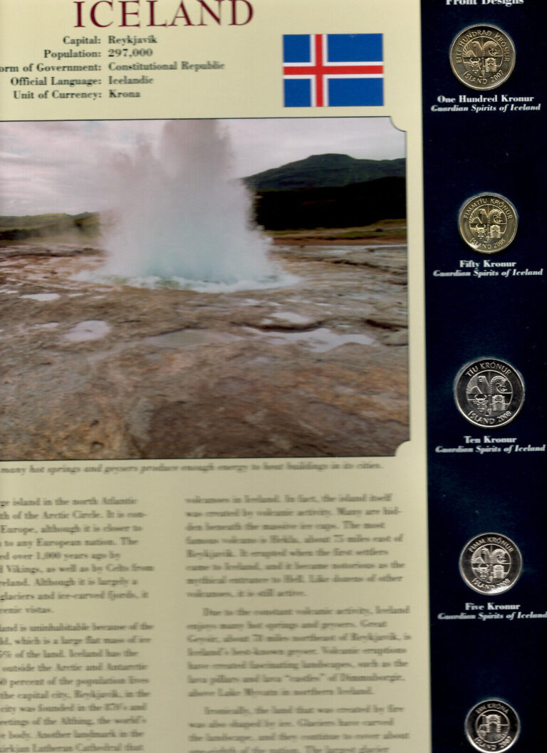 Read more about the article Coins from Around the World Iceland 5 coins 2005-2008 BU UNC 1 100 Kronur 2007