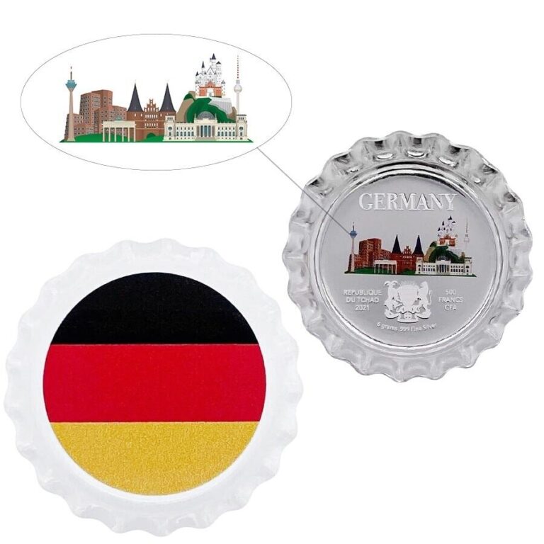 Read more about the article 2021 Chad 6 gram World Landmarks – Germany Bottle Cap Proof Silver Coin (In Cap)