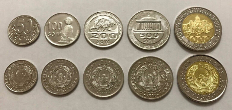 Read more about the article UZBEKISTAN COMPLETE COIN SET 50+100+200+500+1000 Som 2018-2022 UNC LOT of 5*