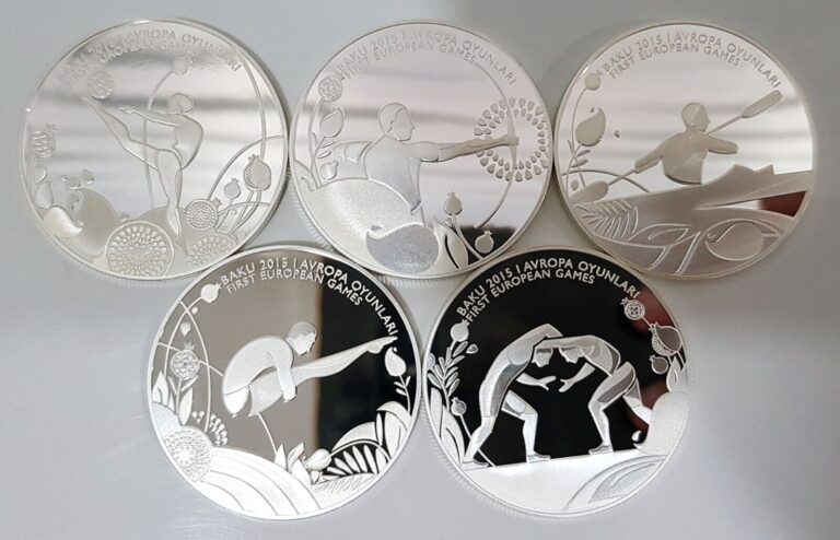 Read more about the article AZERBAIJAN SET 5 SILVER COINS 5 MANAT BAKU 2015 FIRST EUROPEAN GAMES .999 FINE