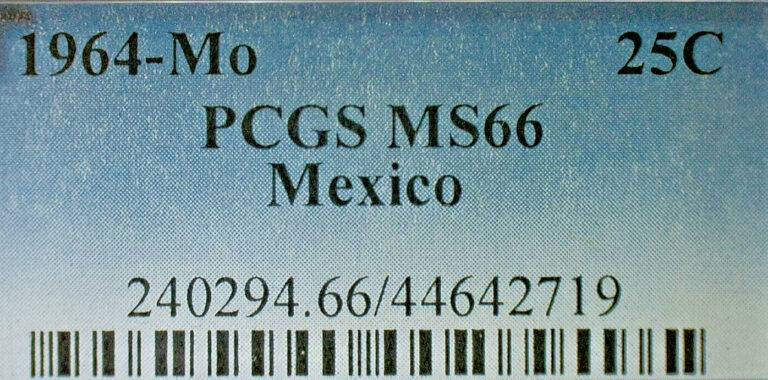Read more about the article SALE SPECIAL-MEXICO-1964-Mo PCGS MS66 25c COIN KM#444-PRICED SPECIAL