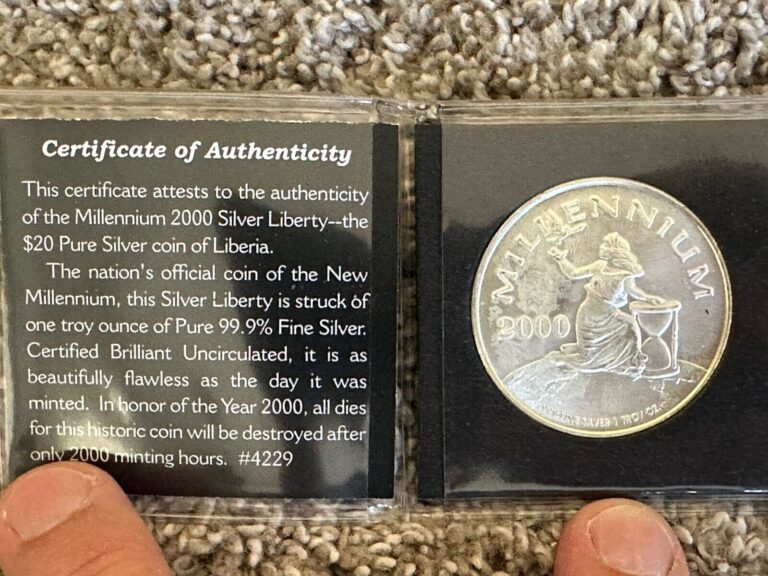 Read more about the article LIBERIA REPUBLIC 2000 $20 DOLLARS MILLENNIUM 1 TROY OZ SILVER COIN