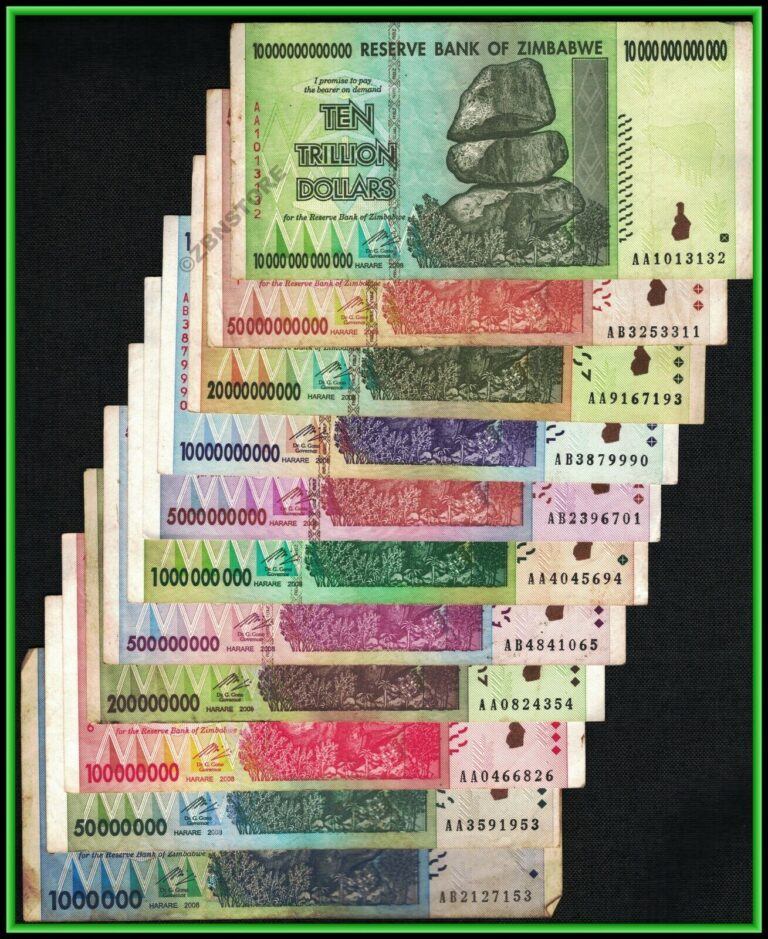 Read more about the article 1 Million – 10 Trillion Dollars Zimbabwe 2008 AA AB Banknote Set 100 % Authentic