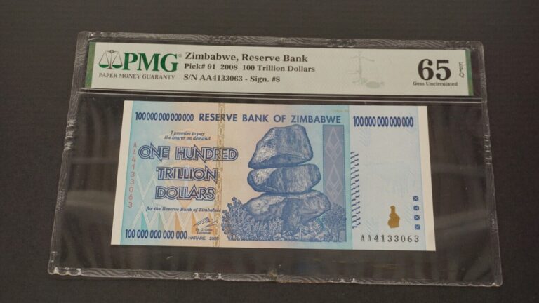 Read more about the article Zimbabwe 100 Trillion Dollar PMG 65 EPQ Uncirculated 100 % authentic