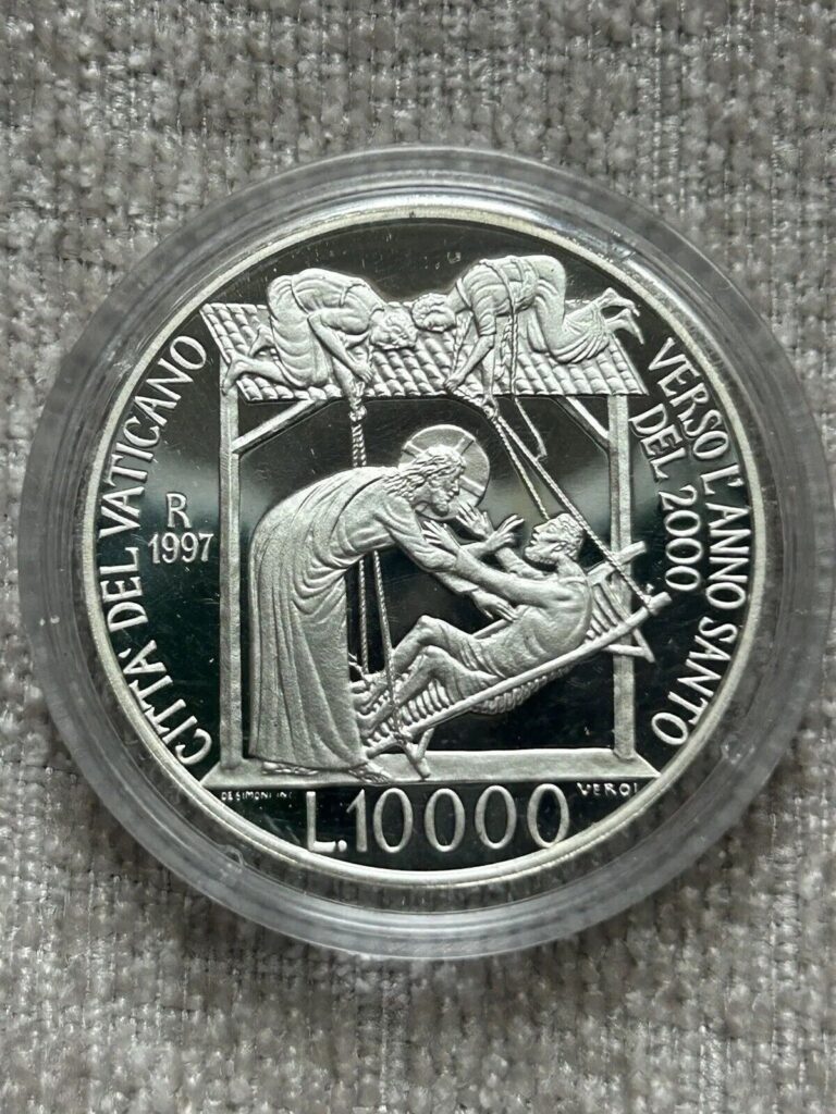 Read more about the article Vatican City 1997 10 000 Lire Silver Proof. Cure Of Paralytic. Encapsulated Coin