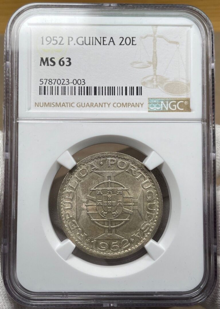 Read more about the article 🇵🇹 🇬🇼 Portuguese Guinea Bissau 20 Escudos 1952 KM# 11 Choice UNC NGC MS63