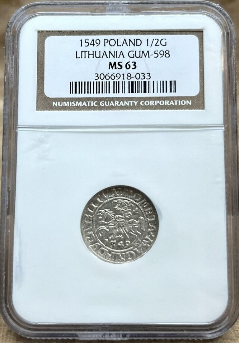 Read more about the article Poland Lithuania 1549 1/2 Groat Polgrosz Sigismund II August NGC MS 63 LI/LITVA