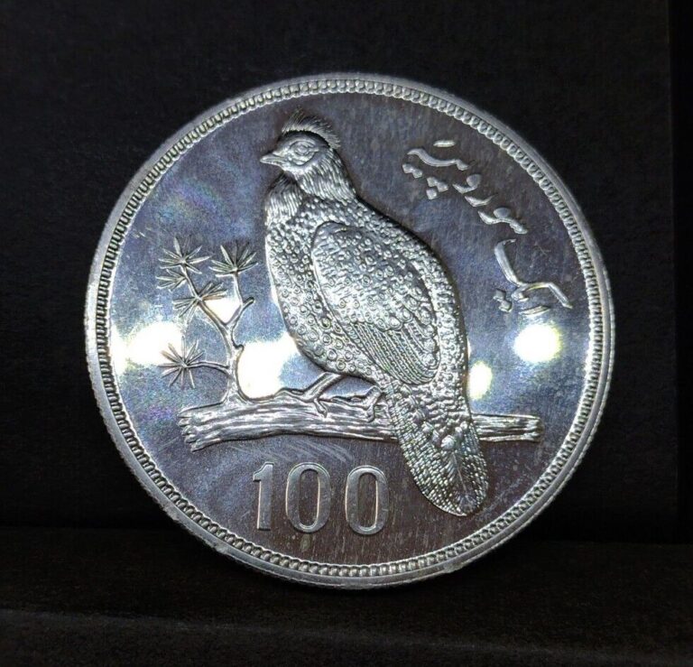 Read more about the article Pakistan Silver 100 Rupee 1976 Conservation Tropogan Pheasant AUNC Luster
