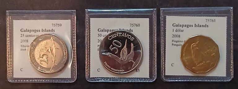 Read more about the article Set Of 3 – 2008 Galapagos Islands Coins  UNC 25  50 Centavos and 1 Dolar