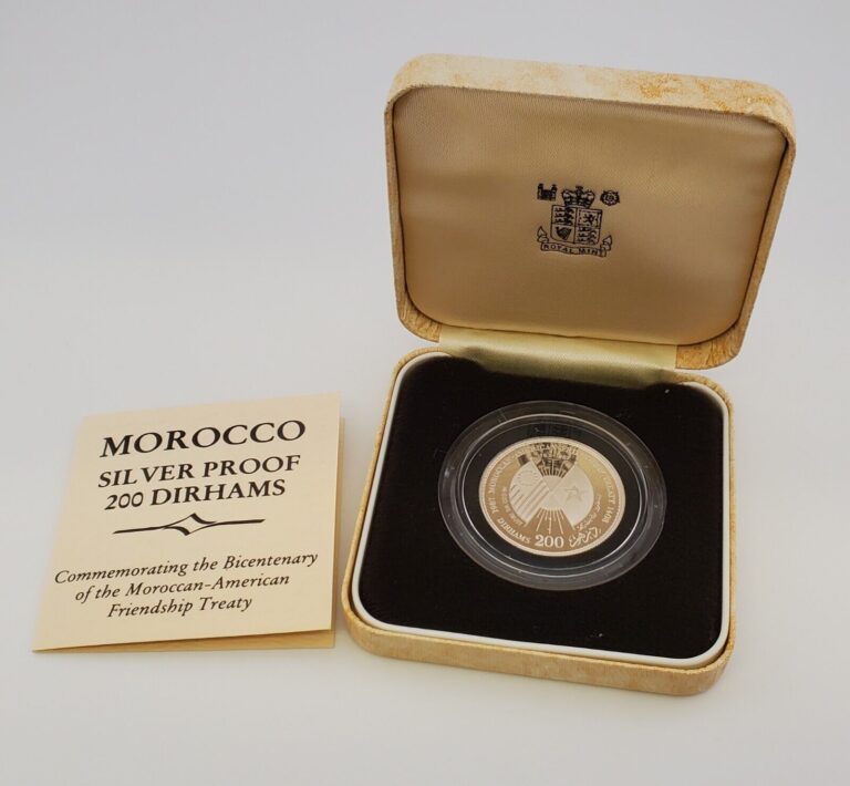 Read more about the article 1987 Morocco 200 Dirhams Silver Proof Coin Box and COA Friendship Treaty