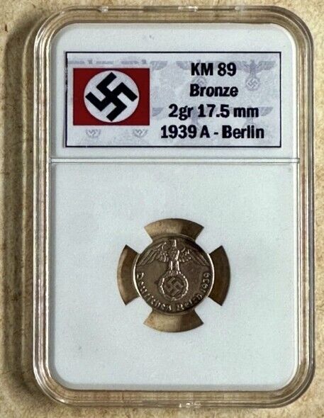 Read more about the article 1937 – 1940 – Nazi Germany 1 Reichspfennig – WWII – 1 Coin Display Slab