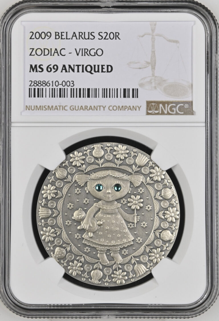 Read more about the article 20 RUBLES 2009 BELARUS SIGNS OF THE ZODIAC VIRGO SILVER NGC MS69