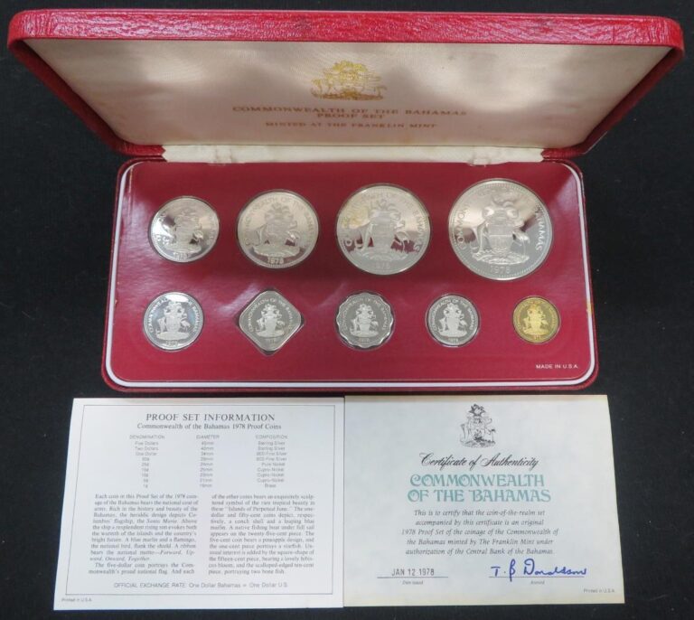 Read more about the article 1978 Bahamas 9 Coin Proof Set *5- and 2-Dollar Coins are .925 Silver*