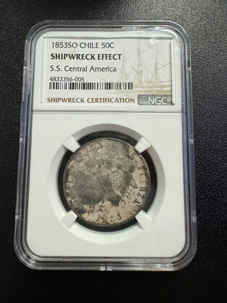 Read more about the article 1853-SO 50C CHILE 50 CENTAVOS NGC SHIPWRECK EFFECT (S.S. CENTRAL AMERICA)