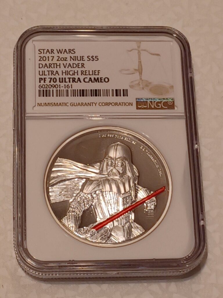 Read more about the article Star Wars 2017 2oz Niue S$5 Darth Vader Ultra High Relief PF 70 Ultra Cameo NGC