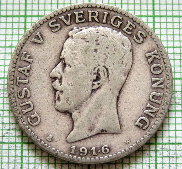 Read more about the article SWEDEN GUSTAF V 1916 W 1 KRONA  0.800 SILVER – 1 coin – SWEDEN 1916 W 1 KRONA