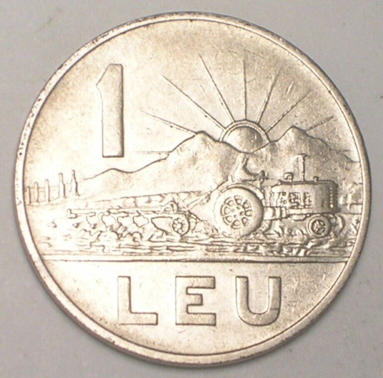 Read more about the article 1966 Romania Romanian One 1 Leu National Emblem Tractor Coin VF+