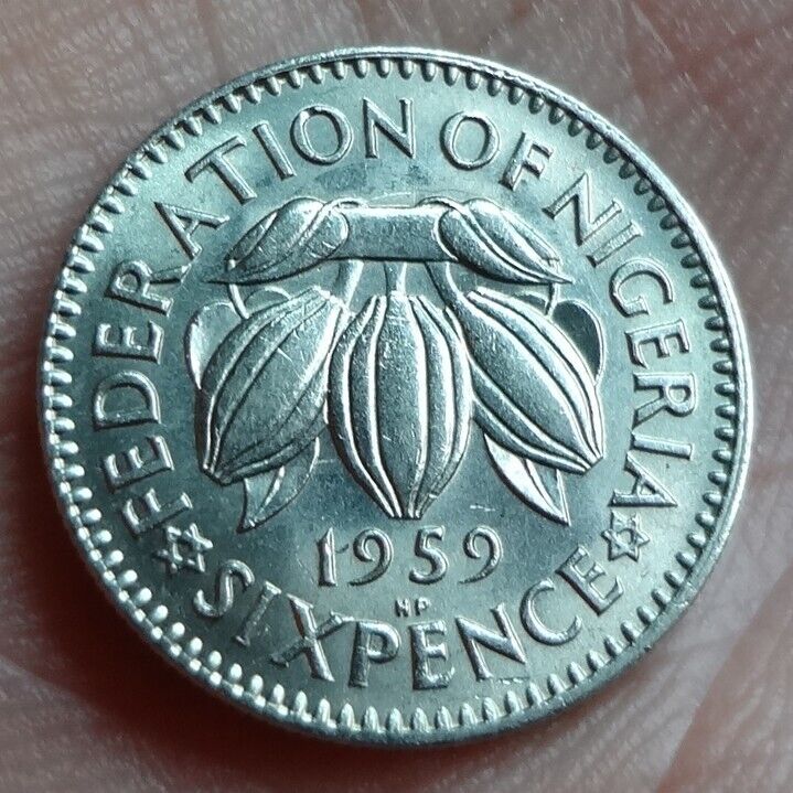 Read more about the article 1959 NIGERIA  BRITISH PROTECTORATE  6 PENCE  FROM MINT ROLL