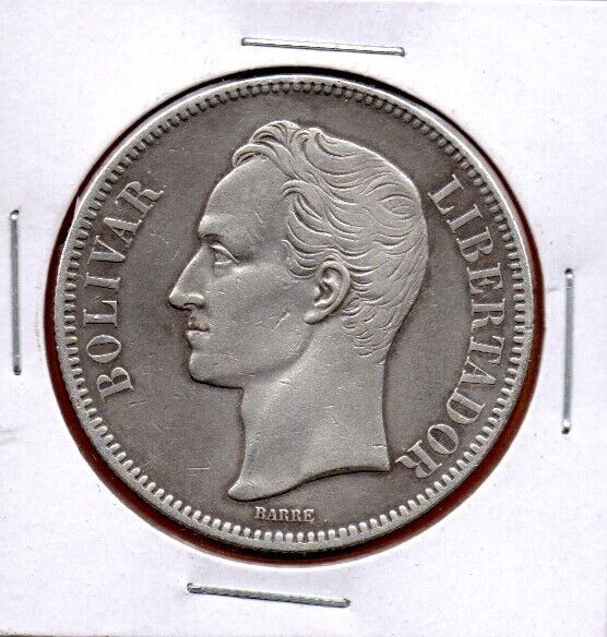 Read more about the article Venezuela  Coin “Fuerte” 5 Bolivares Bs 1889 Silver .900 37.2mm 25gr. KM#24