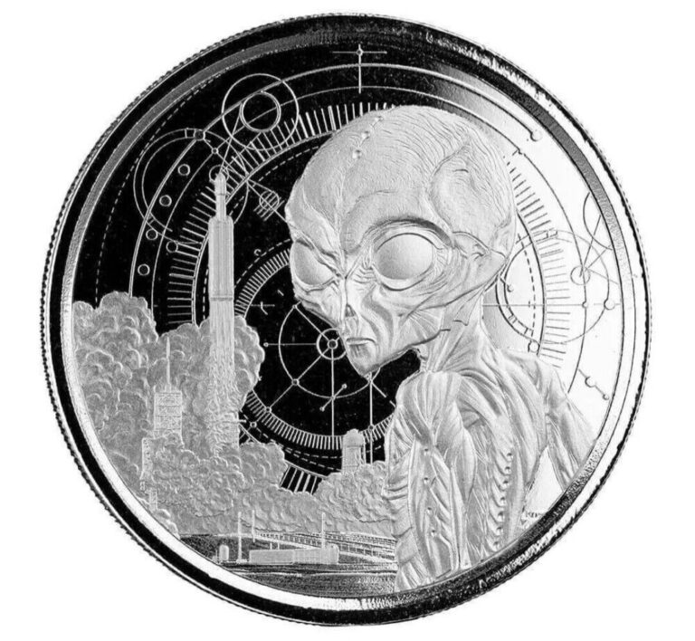 Read more about the article 2021 Republic of Ghana 1 oz .999 Fine Silver 5 Cedis Alien BU Coin