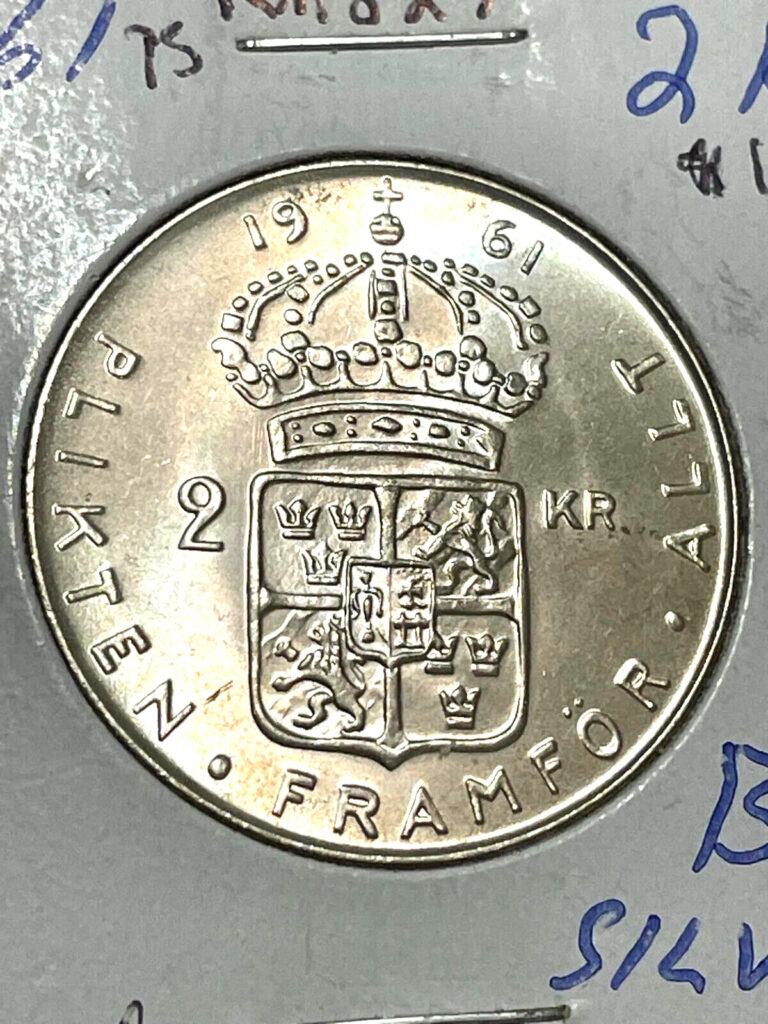 Read more about the article SWEDEN 1961 2 KRONOR  KM827  CH BR UNC-GEM  0.400  SILVER  FREE USA SHIPPING