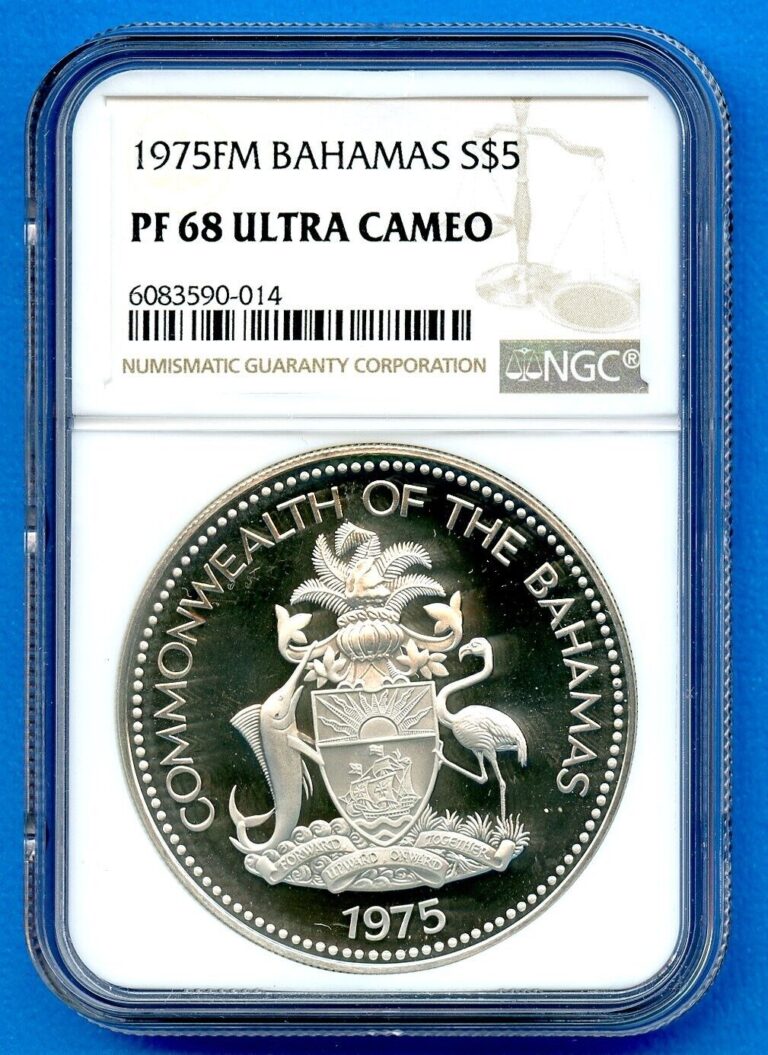 Read more about the article 1975 FM Bahamas S$5 NGC PF68 Ultra Cameo Silver Proof Five Dollar Coin PF-68 UC