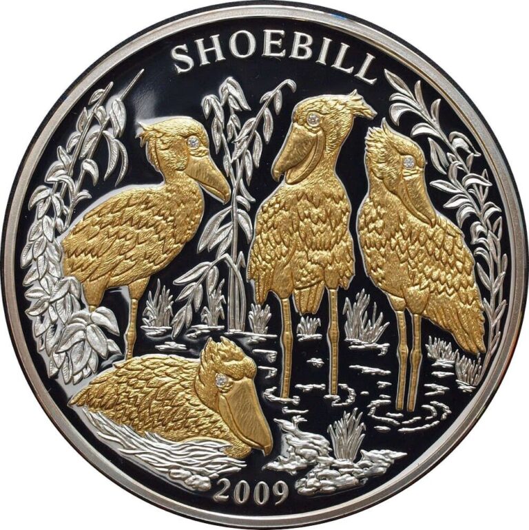 Read more about the article Silver Coin 3oz Shoebill Rwanda 2009 Gold Gilt with 4 Diamonds 3 ounce