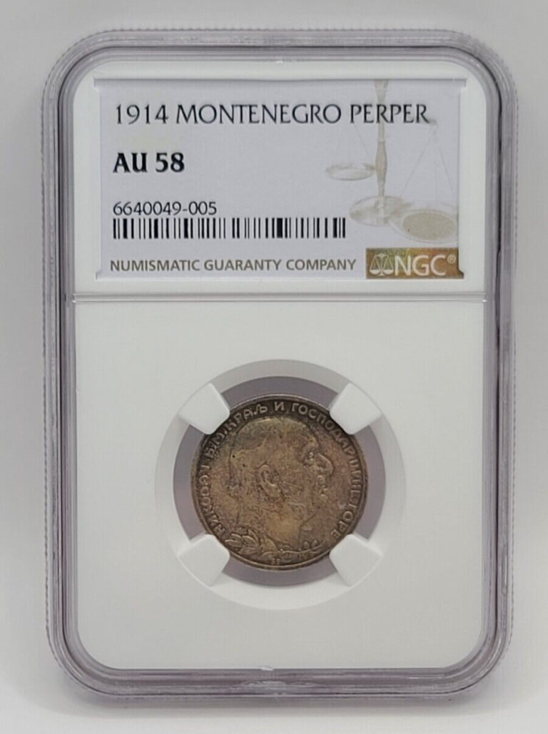 Read more about the article AU 1914 Montenegro 1 Perper Coin – Nikola I; NGC AU58 – KM#14