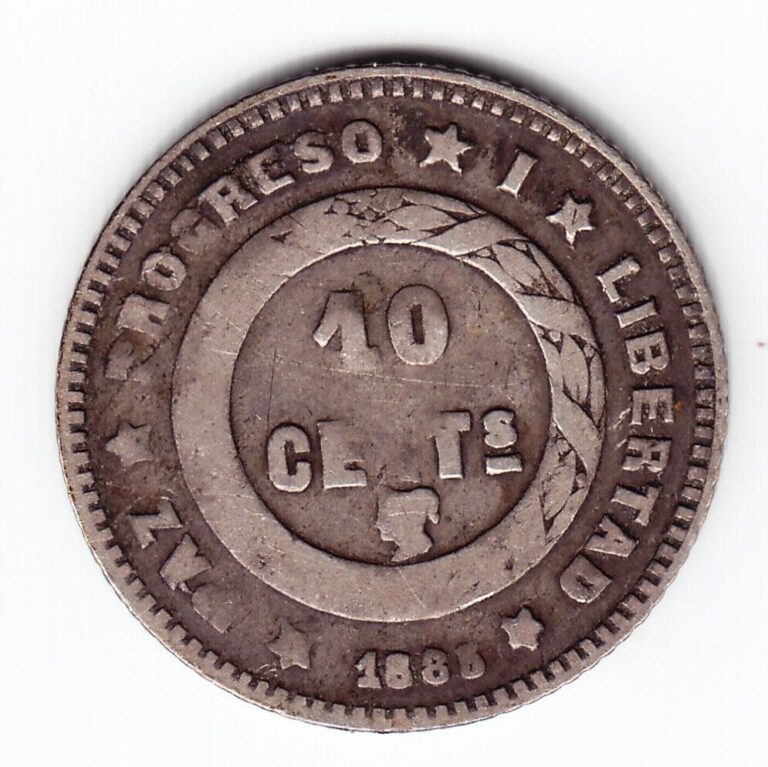 Read more about the article HONDURAS 10 centavos 1885 KM49 Ag.835 ABOVE AVERAGE uncleaned NICE and VERY RARE !