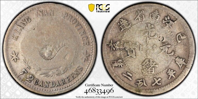 Read more about the article 1899 China 10 Cent PCGS VG Detail Chop Mark Silver Coin 10C Kiangnan Gold Shield