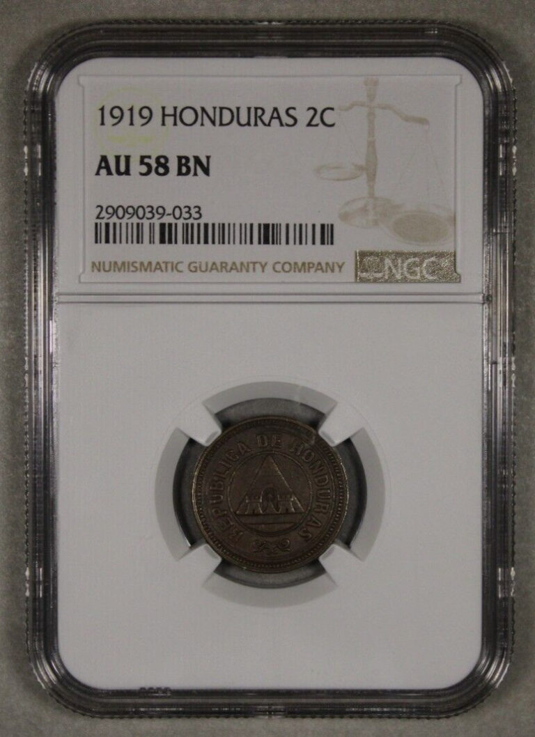 Read more about the article 1919 Honduras 2 Centavos NGC AU58 BN -Scarce-