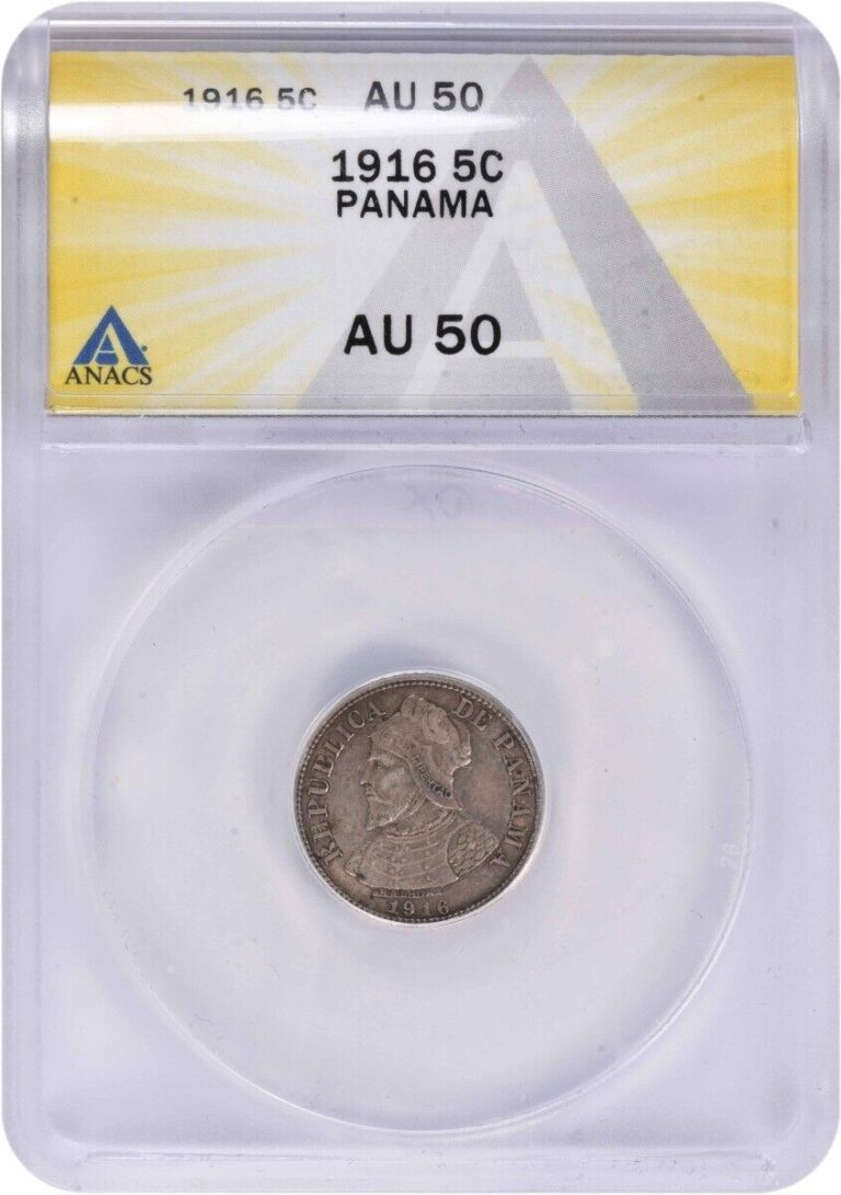 Read more about the article 1916 Panama 5 Cents AU50 ANACS