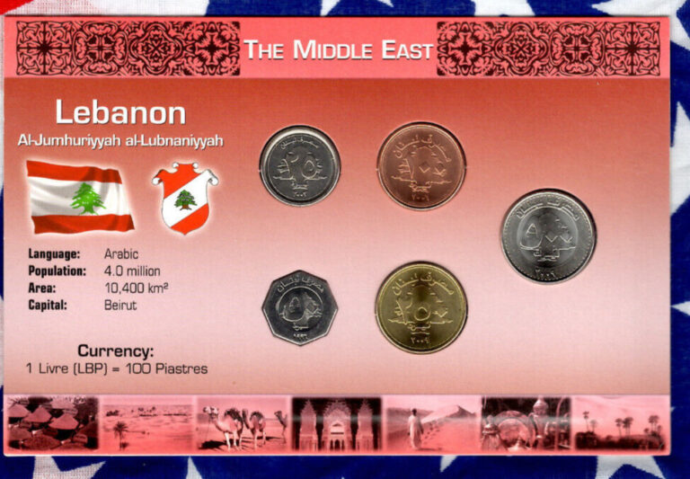 Read more about the article Littleton World Coin Set Lebanon 1996-2009 UNC 50 500 Livres 2009 *