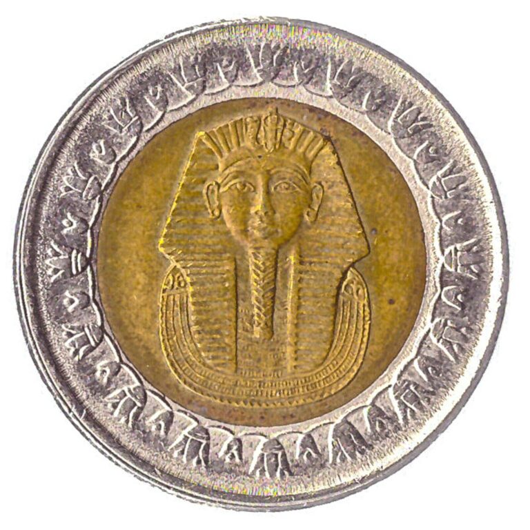 Read more about the article 1 POUND (BIMETAL) COIN FROM ARAB REPUBLIC OF EGYPT. ANCIENT PHARAOH TUTANKHAMUN