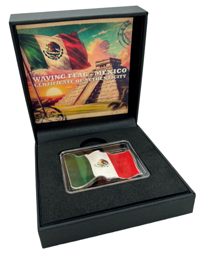 Read more about the article 2023 Cameroon Mexico Flag Coin 3d Waving 1 oz Silver w/ Display Box Wavy