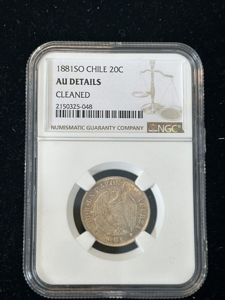 Read more about the article 1881 So Chile 20 Centavos Silver Ngc AU Details