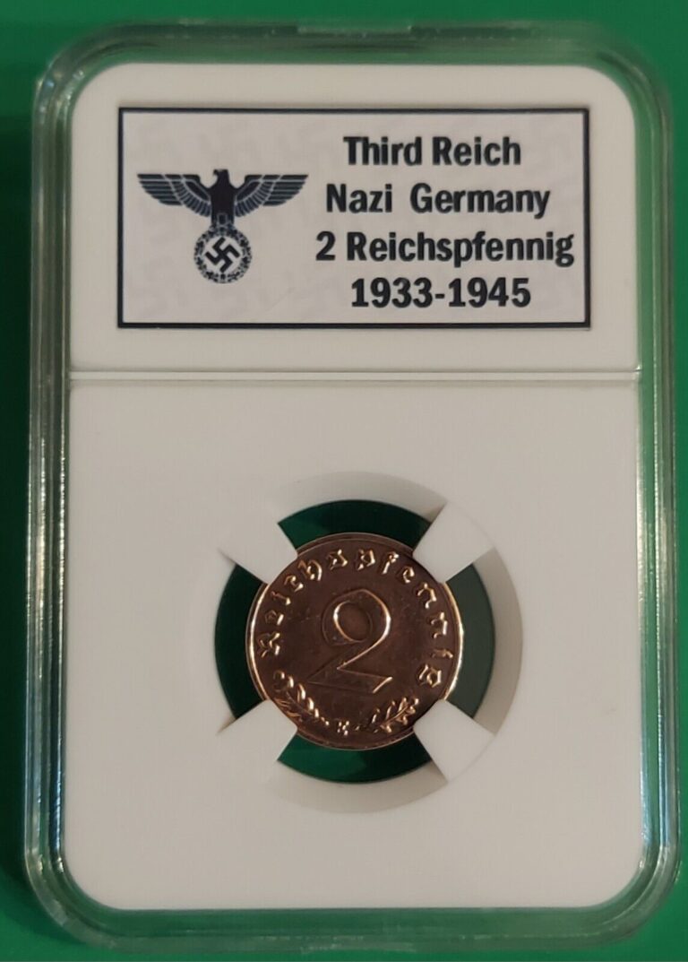 Read more about the article 1933-1945 Germany 2 Reichspfennig Bronze  – WWII – 1 Coin Display Slab