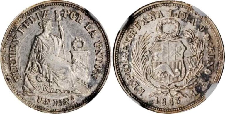 Read more about the article Uncirculated 1863 YB Small Size Silver Coin Republic of Peru One Dinero NGC MS63