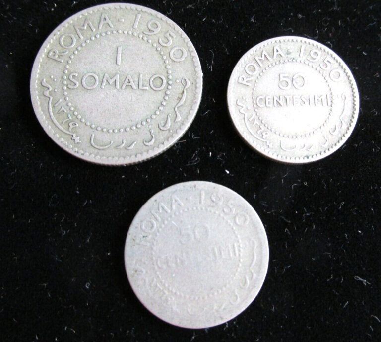 Read more about the article 3-1950 SOMALIA WORLD COINS  Africa  1 Somalo 2-50 cent. 25% silver Coins Lion