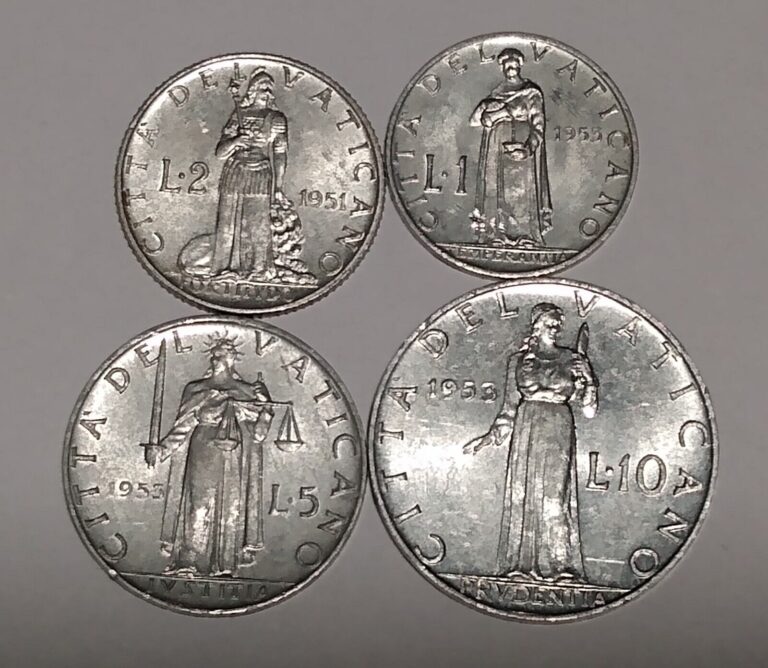 Read more about the article 1951 1953 VATICAN CITY 1 2 5 10 LIRE ALUMINUM COINS circulated
