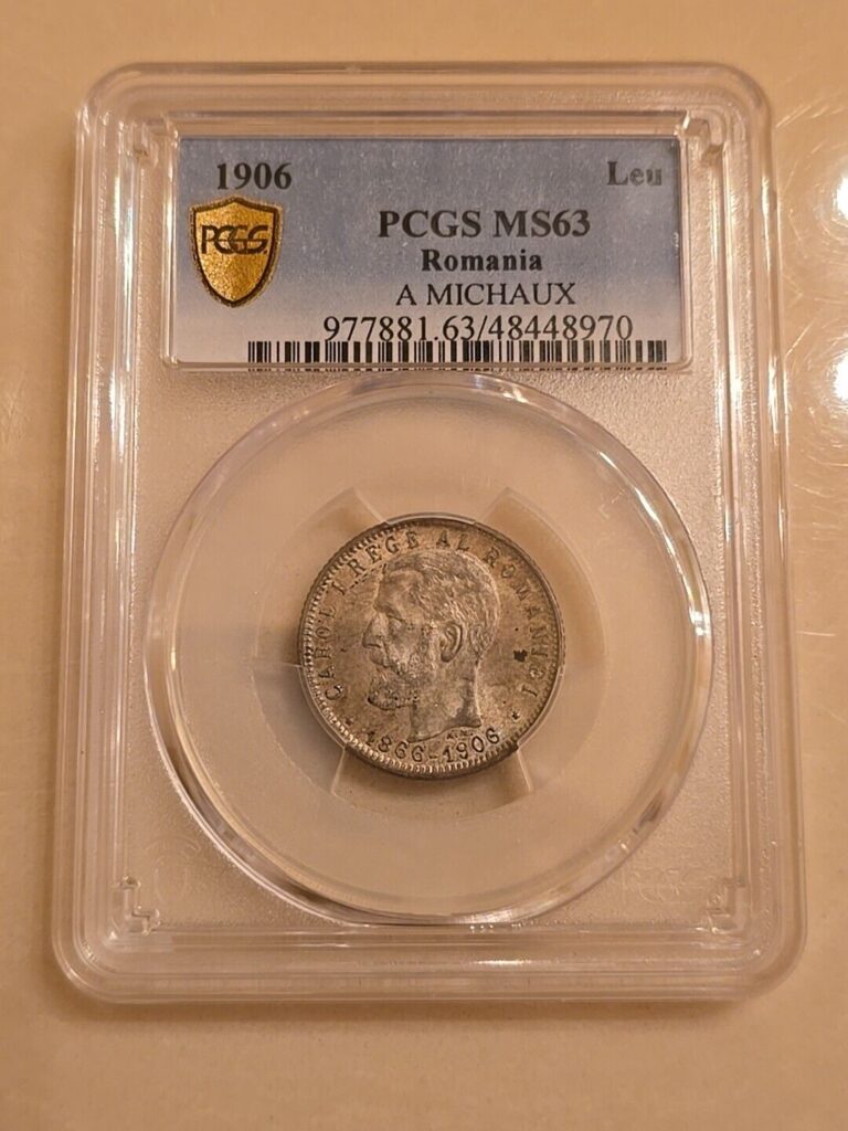Read more about the article Romania Carol I 1906 1 Leu 40th Anniversary of Reign PCGS MS63 “A MICHAUX” Toned