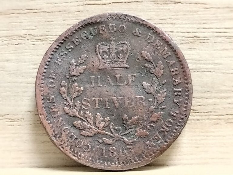 Read more about the article 1813 Half Stiver Essequibo and Demerara Guyana Copper Coin (George III)