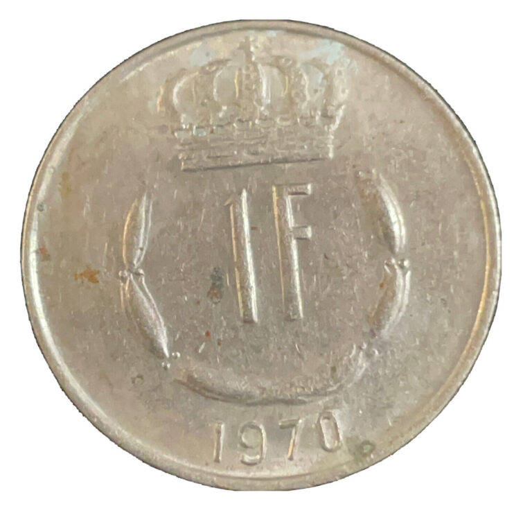 Read more about the article Luxembourg One Franc 1970 Coin 1F Grand Duke Jean 21mm copper nickel KM# 55