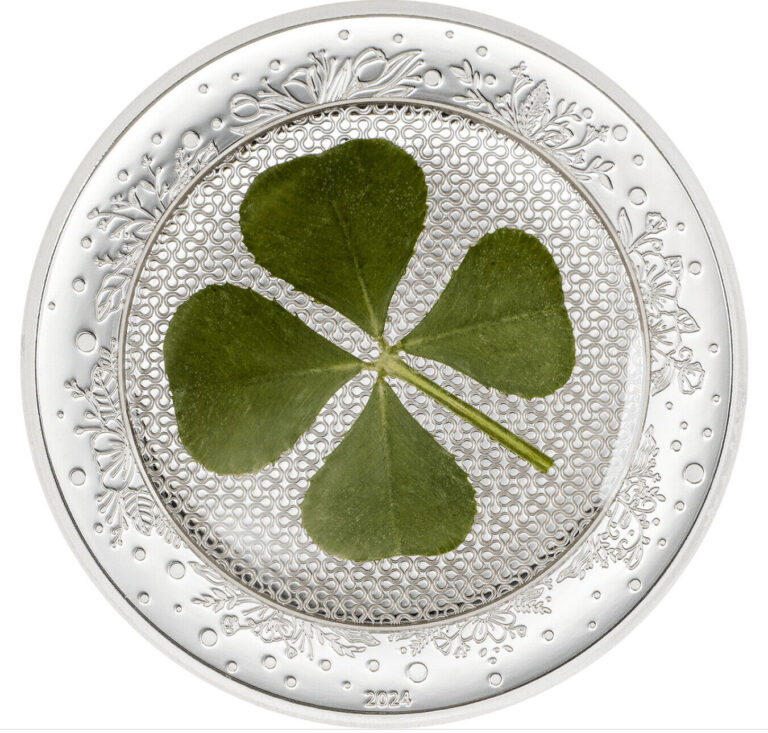 Read more about the article OUNCE OF LUCK Four Leaf Clover 1 Oz Silver Coin $5 Palau 2024