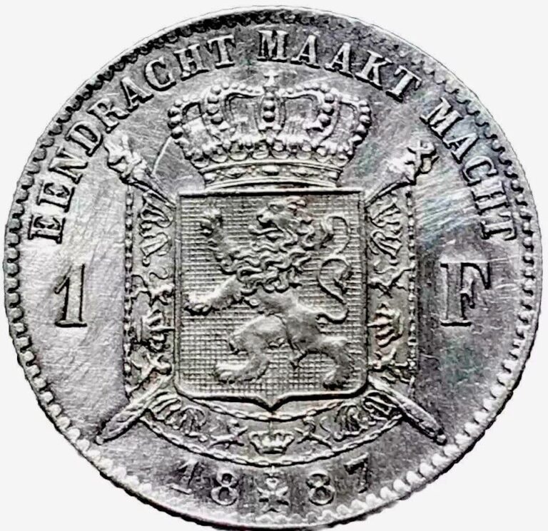 Read more about the article 1887 Belgium 1 Franc Silver Coin Legend In Dutch ( L Wiener No Period) Km 29.2