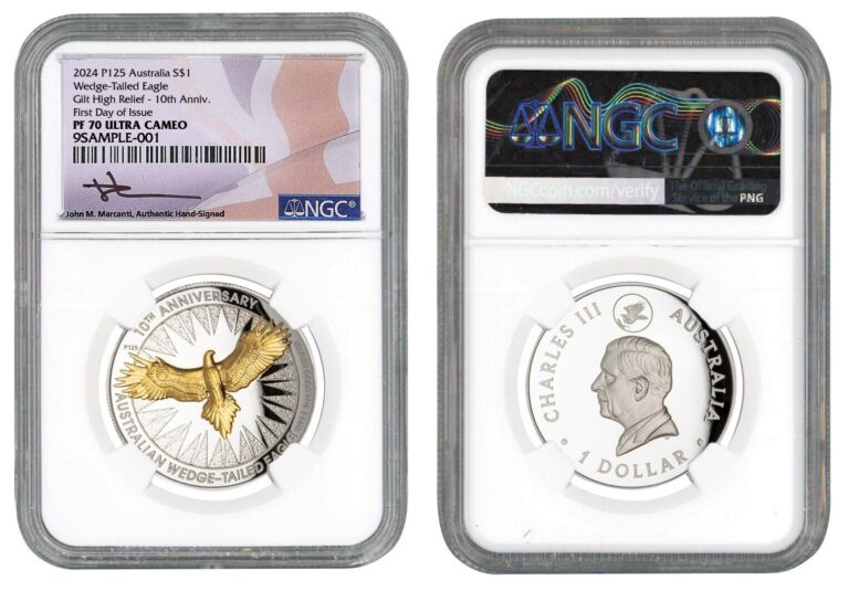 Read more about the article 2024 AUSTRALIA ONE-OUNCE SILVER WEDGE-TAILED EAGLE PROOF HR PF70 UC FDI MERCANTI