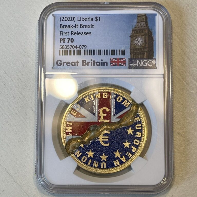 Read more about the article LIBERIA. 2020  1 Dollar – NGC PF70 – Top Pop Brexit  Break-It